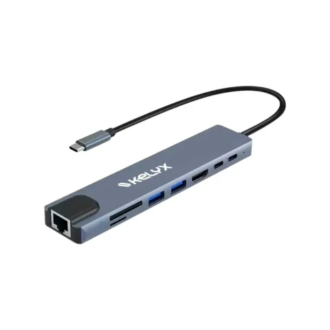 Hub Adaptador 8en1 Type C Hdmi Sd Usb 3.0 Usb 2.0 Rj45 Kelyx